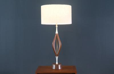 Mid Century Modern Sculpted Walnut Table Lamp by V H Woolums