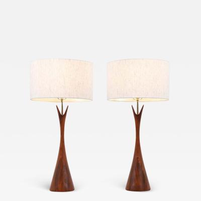Mid Century Modern Sculpted Walnut Table Lamps by Modernera Lamp Co 
