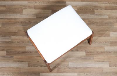 Mid Century Modern Sculpted Walnut Tweed Stool