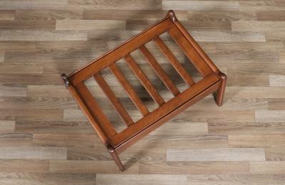 Mid Century Modern Sculpted Walnut Tweed Stool