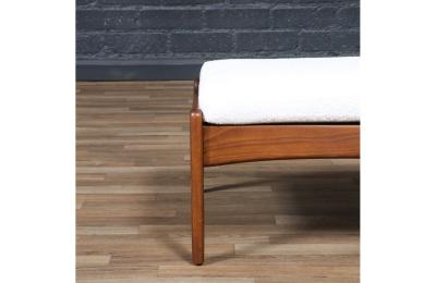 Mid Century Modern Sculpted Walnut Tweed Stool