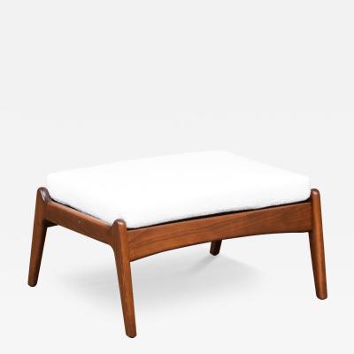 Mid Century Modern Sculpted Walnut Tweed Stool