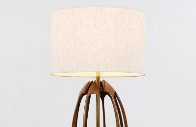 Mid Century Modern Sculpted Walnut with Brass Accent Table Lamp