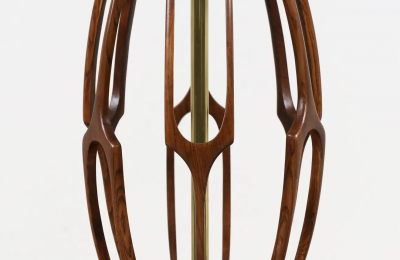 Mid Century Modern Sculpted Walnut with Brass Accent Table Lamp