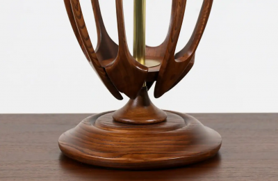 Mid Century Modern Sculpted Walnut with Brass Accent Table Lamp