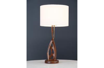 Mid Century Modern Sculpted Wood Brass Table Lamp by Lighthouse Co 