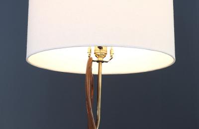 Mid Century Modern Sculpted Wood Brass Table Lamp by Lighthouse Co 