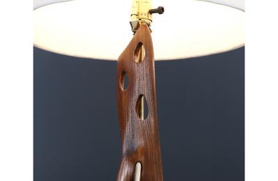 Mid Century Modern Sculpted Wood Brass Table Lamp by Lighthouse Co 