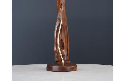 Mid Century Modern Sculpted Wood Brass Table Lamp by Lighthouse Co 