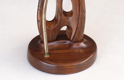 Mid Century Modern Sculpted Wood Brass Table Lamp by Lighthouse Co 