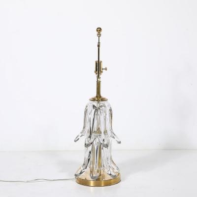 Mid Century Modern Sculptural Translucent Glass Table Lamps with Brass Fittings