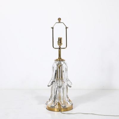 Mid Century Modern Sculptural Translucent Glass Table Lamps with Brass Fittings