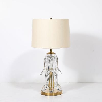 Mid Century Modern Sculptural Translucent Glass Table Lamps with Brass Fittings