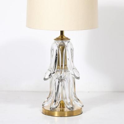 Mid Century Modern Sculptural Translucent Glass Table Lamps with Brass Fittings