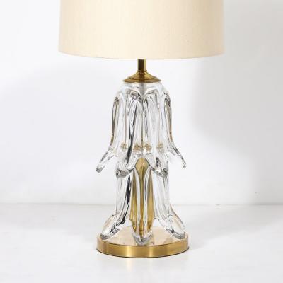 Mid Century Modern Sculptural Translucent Glass Table Lamps with Brass Fittings