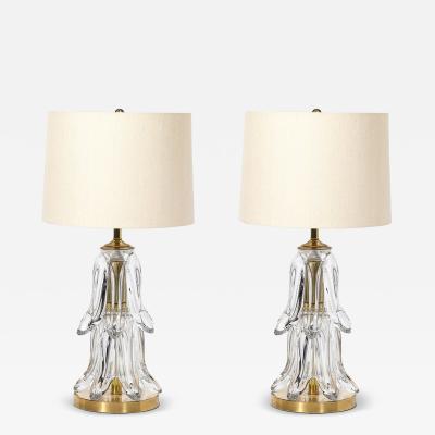 Mid Century Modern Sculptural Translucent Glass Table Lamps with Brass Fittings