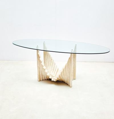 Mid Century Modern Sculptural Travertine Dining Table