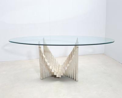 Mid Century Modern Sculptural Travertine Dining Table