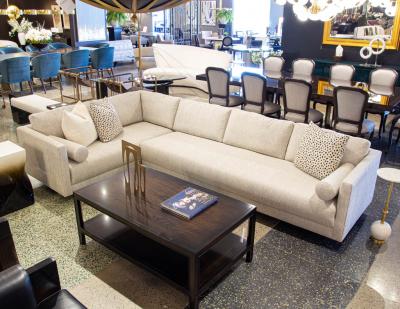 Mid Century Modern Sectional Sofa in Textured Linen