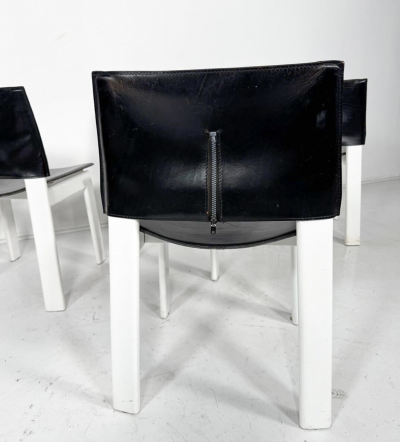 Mid Century Modern Set of 4 Armchairs Wood and Leather Italy 1970s