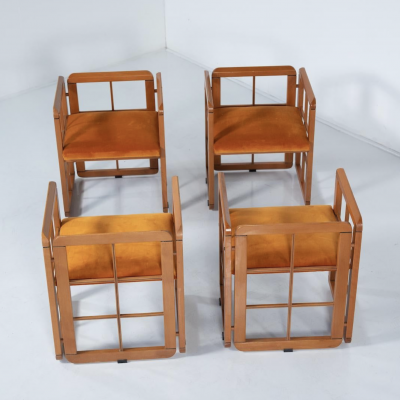 Mid Century Modern Set of 4 Armchairs by Franco Poldarreti Caccia alla Volpe