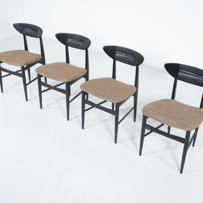 Mid Century Modern Set of 4 Chairs by Hans Wegner Black Wood and Rope Denmark