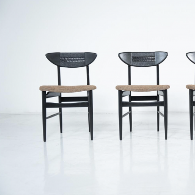 Mid Century Modern Set of 4 Chairs by Hans Wegner Black Wood and Rope Denmark
