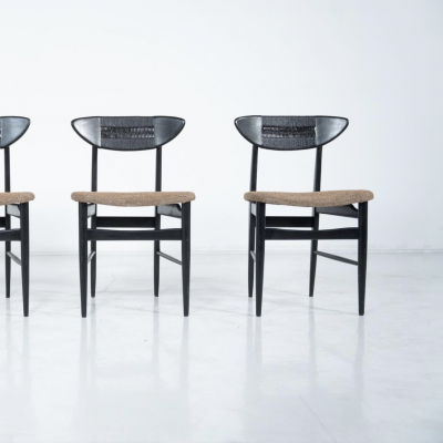 Mid Century Modern Set of 4 Chairs by Hans Wegner Black Wood and Rope Denmark