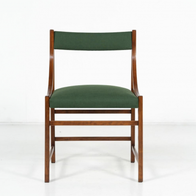 Mid Century Modern Set of 6 Armchairs Wood and Fabric Italy 1960s