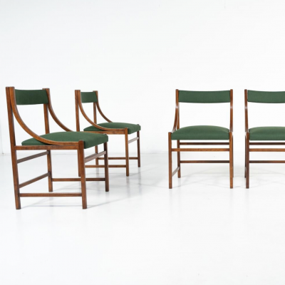 Mid Century Modern Set of 6 Armchairs Wood and Fabric Italy 1960s
