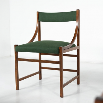 Mid Century Modern Set of 6 Armchairs Wood and Fabric Italy 1960s