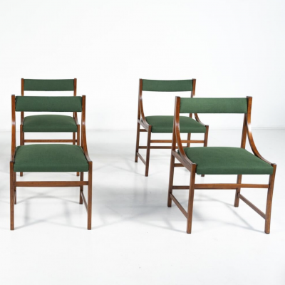 Mid Century Modern Set of 6 Armchairs Wood and Fabric Italy 1960s