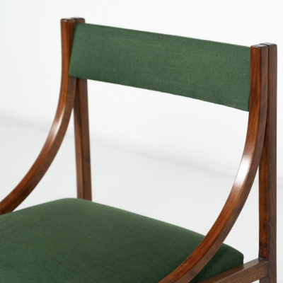 Mid Century Modern Set of 6 Armchairs Wood and Fabric Italy 1960s