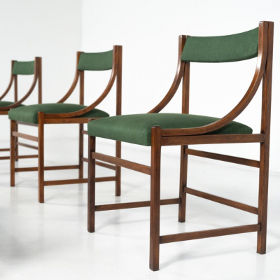 Mid Century Modern Set of 6 Armchairs Wood and Fabric Italy 1960s