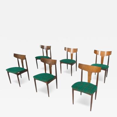 Mid Century Modern Set of 6 Chairs Wood and Fabric Italy Original Upholstery