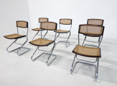 Mid Century Modern Set of 6 Italian Cane Chairs 1960s