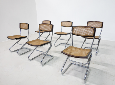 Mid Century Modern Set of 6 Italian Cane Chairs 1960s
