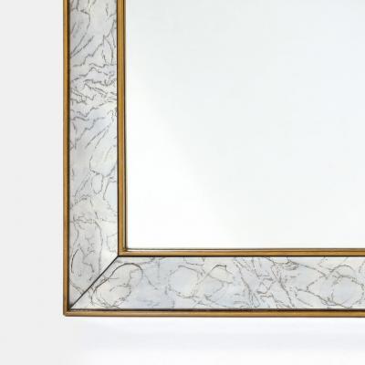 Mid Century Modern Shadowbox Mirror with Gilt Detailing Gold Marbled Borders