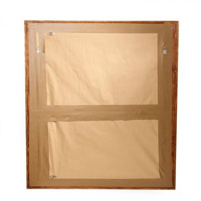Mid Century Modern Shadowbox Mirror with Gilt Detailing Gold Marbled Borders