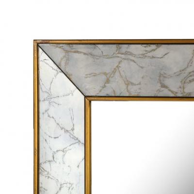 Mid Century Modern Shadowbox Mirror with Gilt Detailing Gold Marbled Borders
