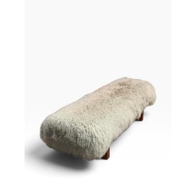 Mid Century Modern Sheepskin Upholstered Bench