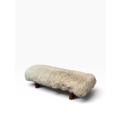 Mid Century Modern Sheepskin Upholstered Bench