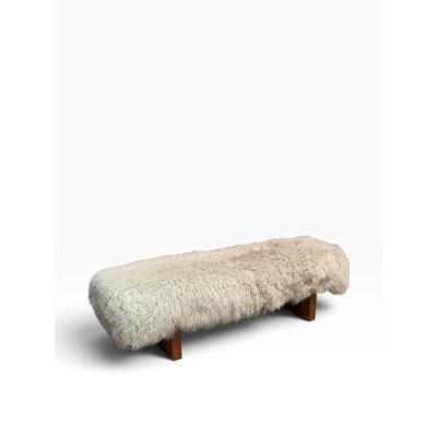 Mid Century Modern Sheepskin Upholstered Bench