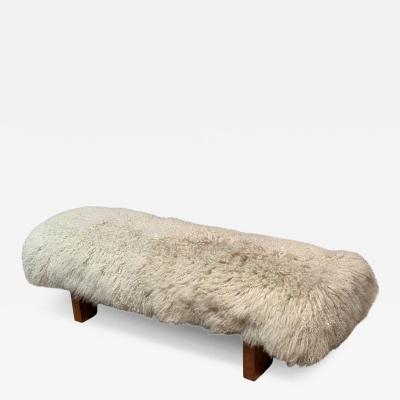 Mid Century Modern Sheepskin Upholstered Bench