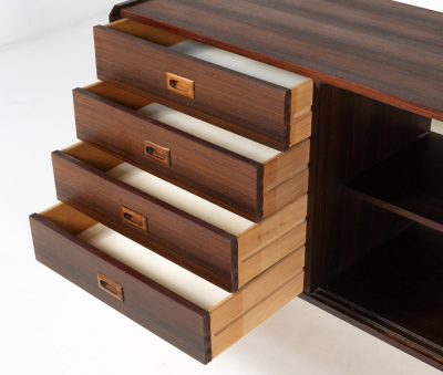 Mid Century Modern Sideboard Wood and Wicker Italy