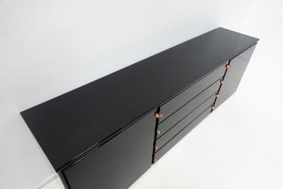 Mid Century Modern Sideboard in Black with Leather Handles