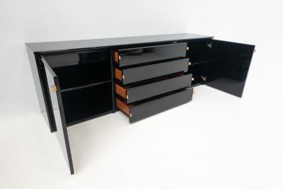 Mid Century Modern Sideboard in Black with Leather Handles