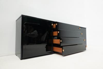 Mid Century Modern Sideboard in Black with Leather Handles
