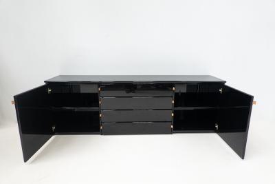 Mid Century Modern Sideboard in Black with Leather Handles