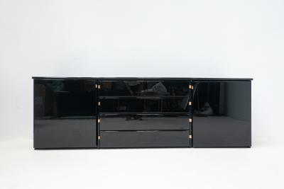 Mid Century Modern Sideboard in Black with Leather Handles